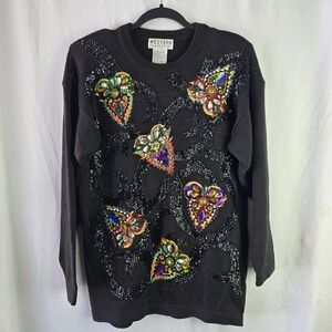 Vintage 90s Western Connection Sweater Womens M Beaded‎ Sequin Avant Garde Art